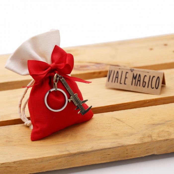 Bomboniera Gadget Laurea Meccanica Ingegneria Portachiavi Calibro Bronze con Sacchetto