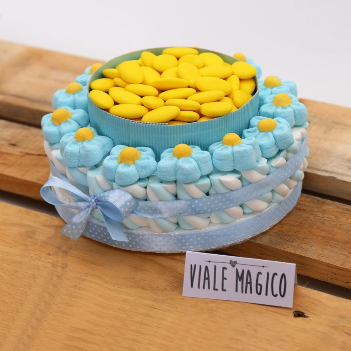 Torta Marshmallow Caramelle Flower per Prima Comunione Bimbo
