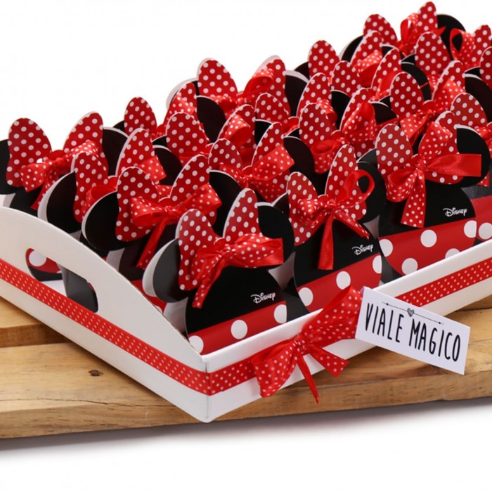 Bomboniere Compleanno Minnie Orecchie Astuccio Classic rosso e nero con Confetti