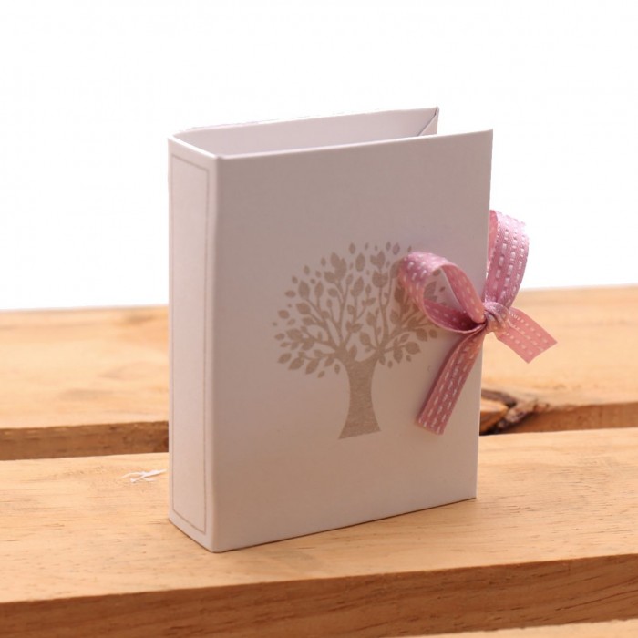 Bomboniere Matrimonio Libro Book Albero della Vita Avana con Nastro Tratteggio e Confetti