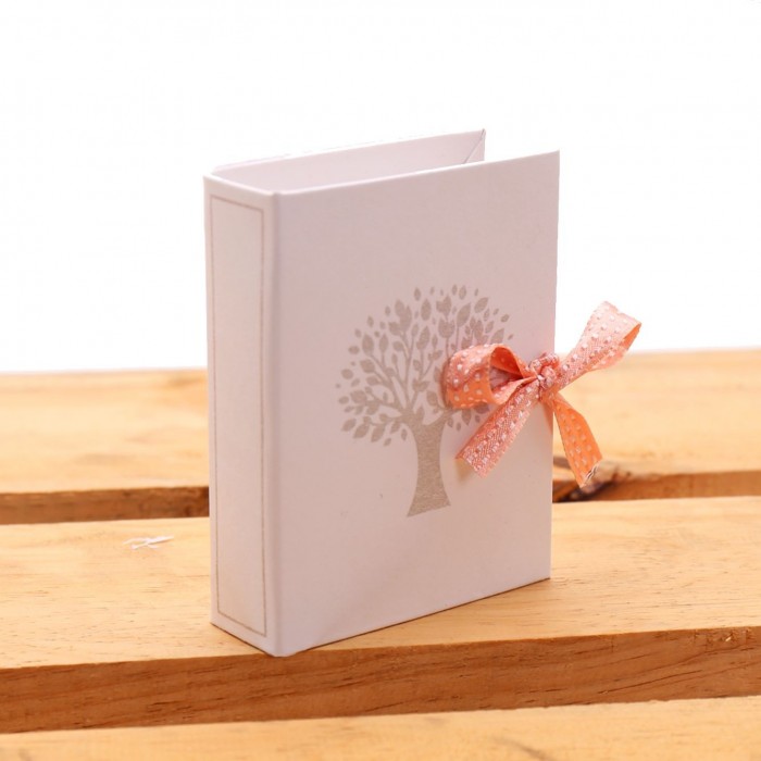 Bomboniere Matrimonio Libro Book Albero della Vita Avana con Nastro Tratteggio e Confetti