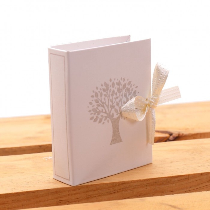 Bomboniere Matrimonio Libro Book Albero della Vita Avana con Nastro Tratteggio e Confetti