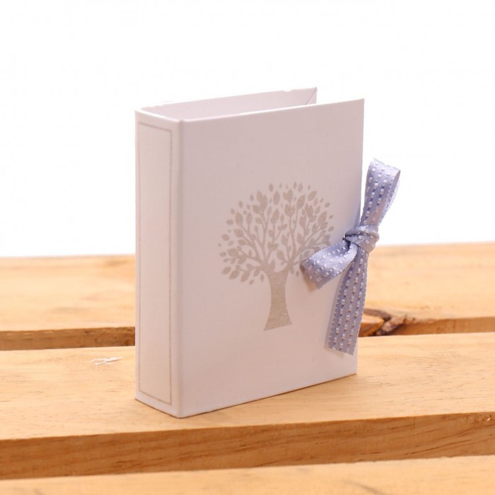 Bomboniere Matrimonio Libro Book Albero della Vita Avana con Nastro Tratteggio e Confetti
