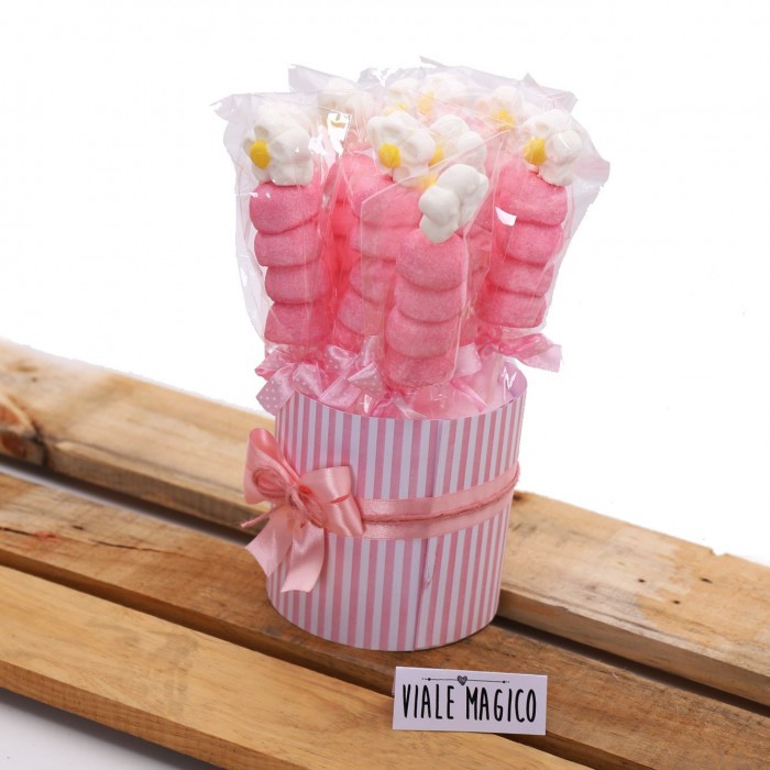 Box Marshmallow Flower con Caramelle Rosa