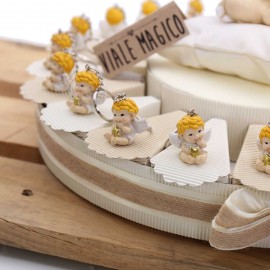Torta Bomboniere Angioletto Biondo con Cuore e Stella Portachiave