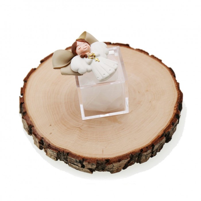 Bomboniere Prima Comunione Bimba  Angelo con Rosario con Plexiglass e confetti