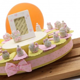 Bomboniere Torta Nascita Biberon Bavetta e Carrozzina Bimba Statuine