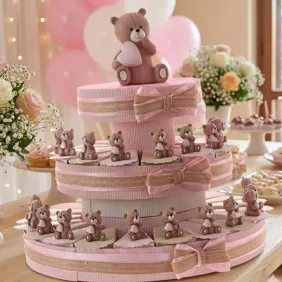 Bomboniere Battesimo Torta Orsetti Cuore Bimba Statuina MilleCuori