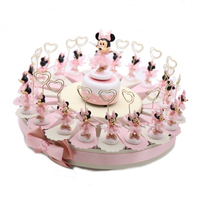 Bomboniere Minnie Ballerina Memoclip per portafoto firmate Disney su Torta Portaconfetti per Prima Comunione di una Bimba