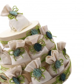 Torta sacchetti con applicazione Foglie Verdi. Ideale come bomboniera ricordo Promessa di Matrimonio o Compleanno