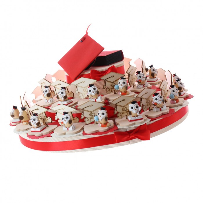 Torta Bomboniere LaureaGufo Hermes su Tocco in Legno