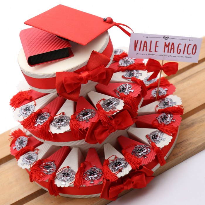 Albero della Vita con Tocco Laurea Torta Bomboniere con Confetti per Laureato e Laureata.