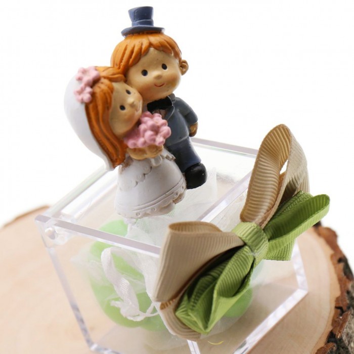 Bomboniere Promessa di Matrimonio Confezionate Statuina Sposini con Confetti