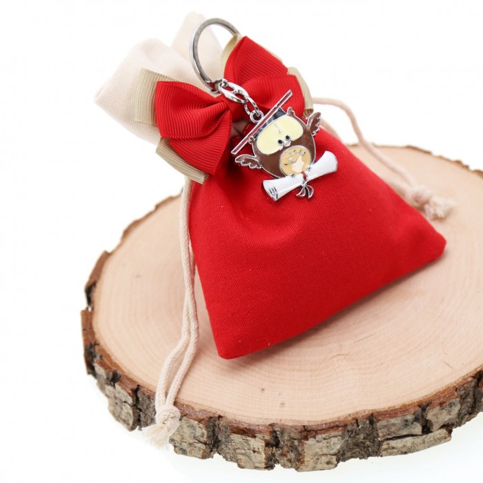 Bomboniere Laurea Confezionate su Sacchetto con Portachiavi Gufetto con Ali 3D