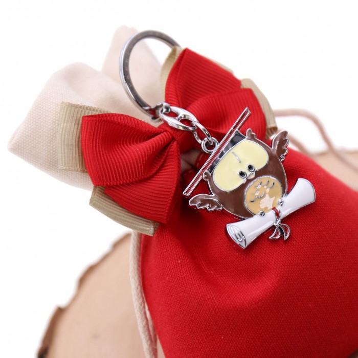 Bomboniere Laurea Confezionate su Sacchetto con Portachiavi Gufetto con Ali 3D