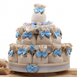 Bomboniere Nascita e Battesimo Torte con Sacchetti e Fiocco per confetti Bimbo