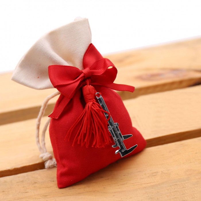 Bomboniera Ciondolo Calibro con Nappina per Laurea in Ingegneria su Sacchetto