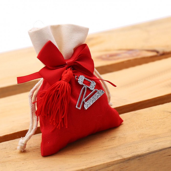 Bomboniera Martello Giudice Satin con Nappina per Laurea Fiocco e confetti