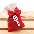 Bomboniera Laure Portachiave Chiave Portafortuna Quadrifoglio Rosso con Sacchetto e confetti.