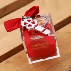 Laurea Bomboniera Chiave Portafortuna Portachiave Quadrifoglio Rossa su Plexiglass