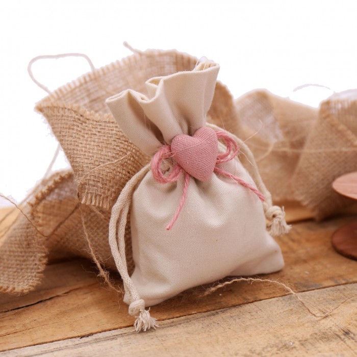 Bomboniere Battesimo Sacchetti con Cuore Bimba con Confetti Spago Romantic