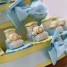 Nascita e Battesimo Torta Bomboniere Compleanno Magico Trenino Giallo e Celeste Statuina con confetti.