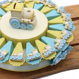 Nascita e Battesimo Bomboniere su Torta con Magnete Compleanno Magico Treno con confetti.
