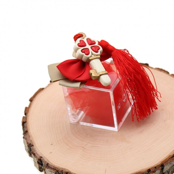 Bomboniere Laurea conconfetti Chiave Quadrifoglio con Nappina