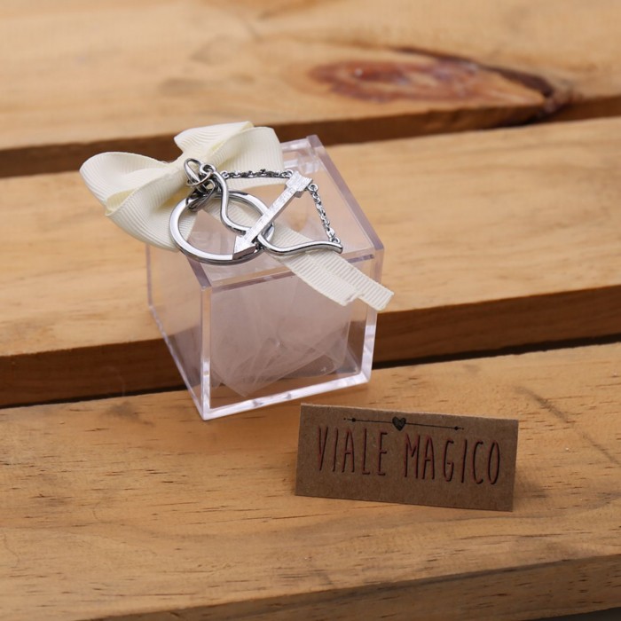 Bomboniera Arco dell'amore per Matrimonio Portachiave con Plexiglass e Confetti