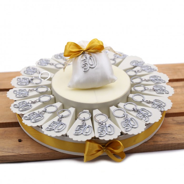 Torta Bomboniere Numero 50 Silver Portachiave