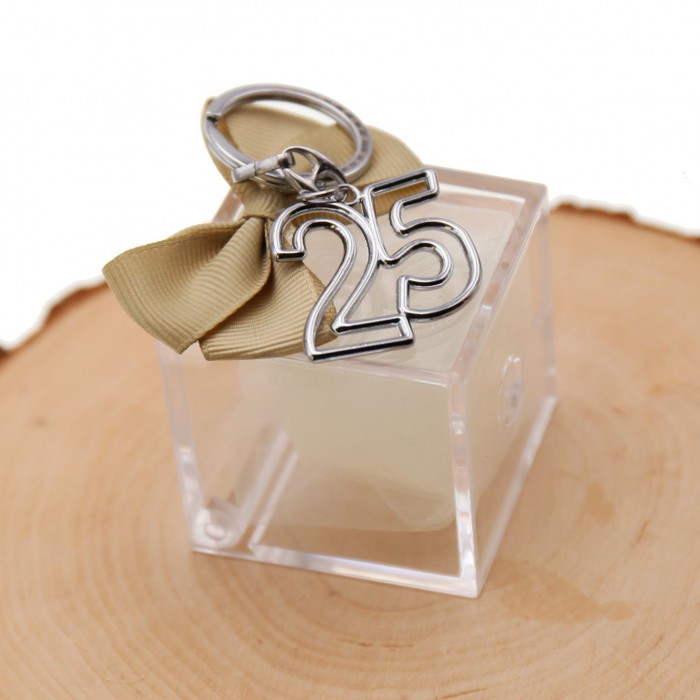 Bomboniere Plexiglass  confezionato con Numero 25 Portachiave