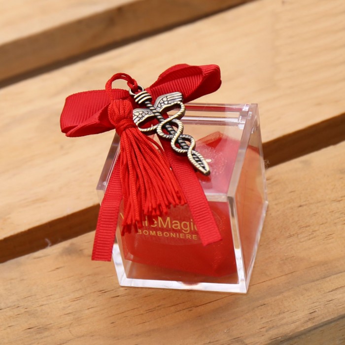 Bomboniere Laurea Farmacia Caduceo Antico Bronze con Nappina e Plexiglass