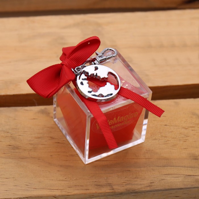 Bomboniera Mondo Laurea Scienze Politiche con Moschettone su Plexiglass