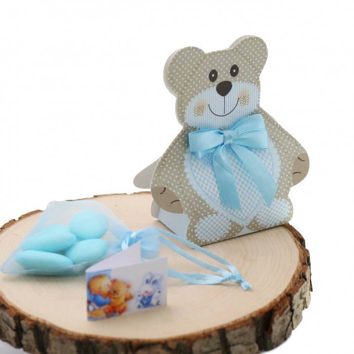 Bomboniera Nascita Bimbo Teddy Bear Astuccio confezionato con confetti.