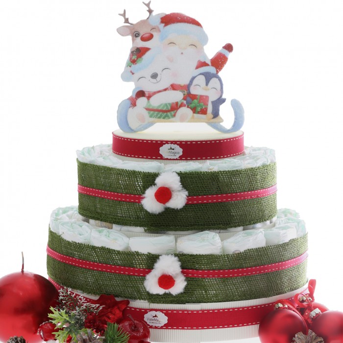 Torta Natalia Slitta di Babbo Natale composizione Pannolini