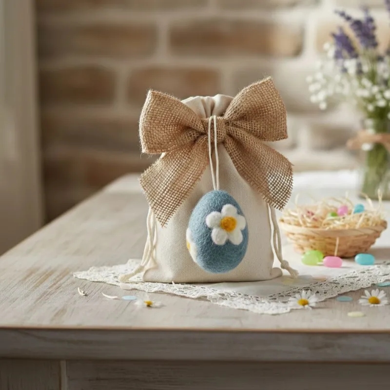 Sacchetto con Appendino Ovetto in lana azzurra - Bomboniera Pasqua