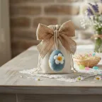 Sacchetto con Appendino Ovetto in lana azzurra - Bomboniera Pasqua