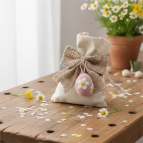 Un Soffice Abbraccio di Primavera: Bomboniera Pasquale Artigianale con Ovetti Gry & Sif
