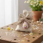 Un Soffice Abbraccio di Primavera: Bomboniera Pasquale Artigianale con Ovetti Gry & Sif