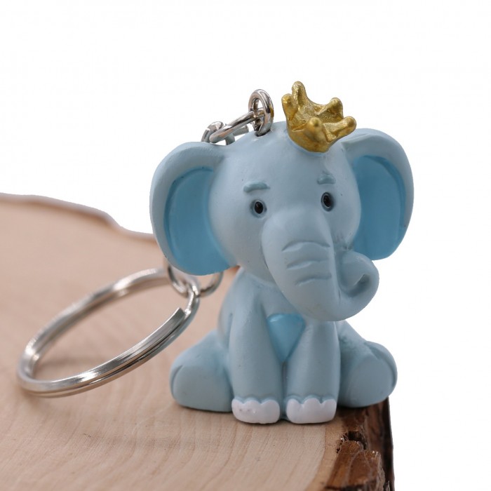 Elefantino Bimbo Portachiavi con particolari in azzurro e corona sulla testa Bomboniera Fai da Te