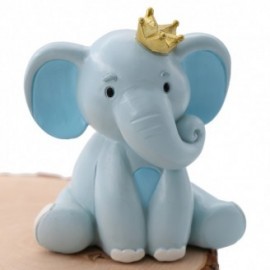 Salvadanaio Elefantino Bimbo in azzurro e con corona dorata Bomboniera Fai da Te