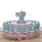 Elefantino Bimba con dettagli Rosa e Corona Statuina Torta Bomboniere