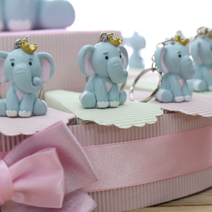 Elefantino Bimba Portachiavi con dettagli Rosa e Corona oro Torta Bomboniere