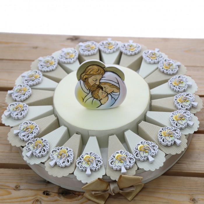 Bomboniere Battesimo Sacro Albero della Vita con Magnete Sacra Famiglia su Torta