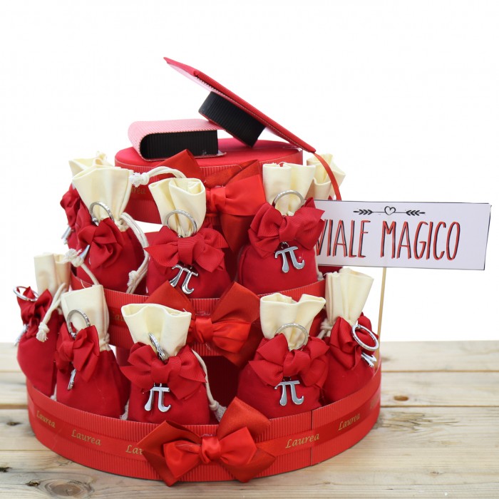 Torta Sacchetti PiGreco Portachiavi Bomboniere Laurea con fiocco inclusi di Confetti