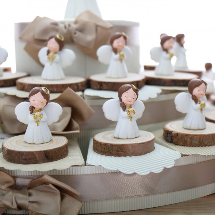 Angelo con Rosario Bimba statuina su legno per Torta Bomboniere Comunione Maxi