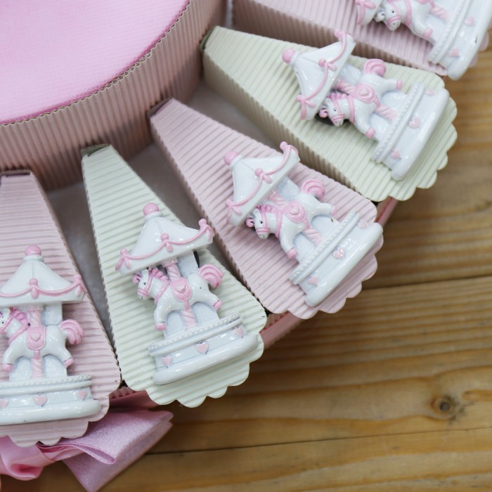 Carillon Rosa Bimba Torta Bomboniere  Magnete per nascita e battesimo