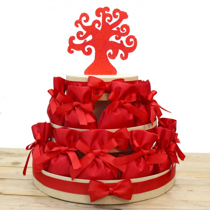 Torta 25 Sacchetti Bomboniere Rosso con Albero della Vita