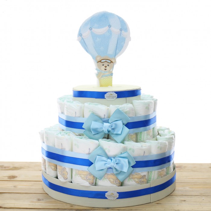 Torta Pannolini Neonato Orsetto in Mongolfiera Idea Regalo Nascita