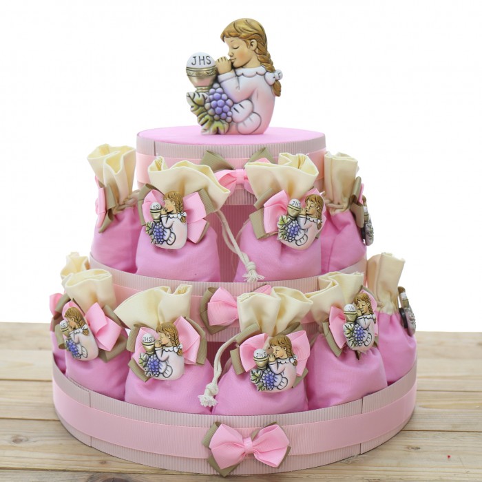 Comunione Bimba Torta 25 Sacchetti Calamite Bomboniere Confezionate